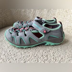 Merrell Kids Hydro Hiking Water Sandals Gray Mint Pink Youth Size 4 EU 35